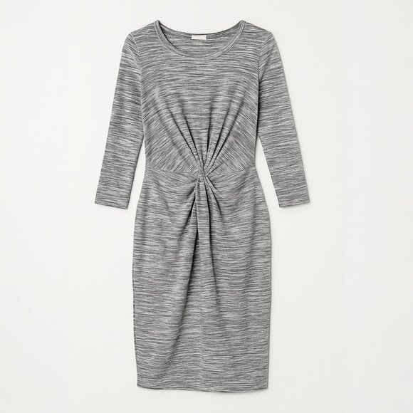 LUSH Women's Gray Marled 3/4 Sleeve Twist Knot Knitted Midi Dress — Size L - Picture 5 of 9